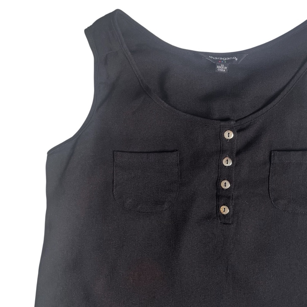 Sharagano Preppy Black Tank Dress A-Line Henley Minimalist Beach Classic Size 10